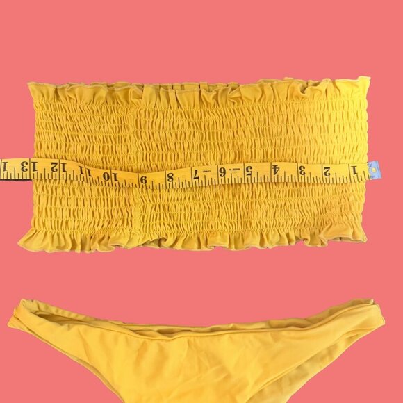 🌞 SHEIN Yellow Smocked Bandeau Bikini Set (Size M) - Picture 3 of 7